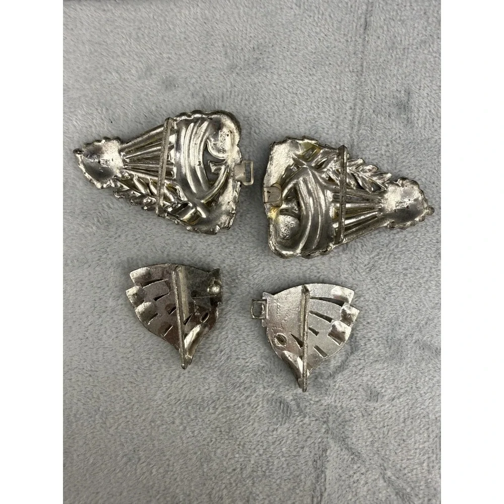 Vintage Rhinestone Buckle Lot Silver Tone‎ Signed READ